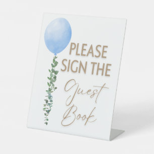 Signe De Table Balloon bleu Aquarelle Garçon Baby shower Piédesta