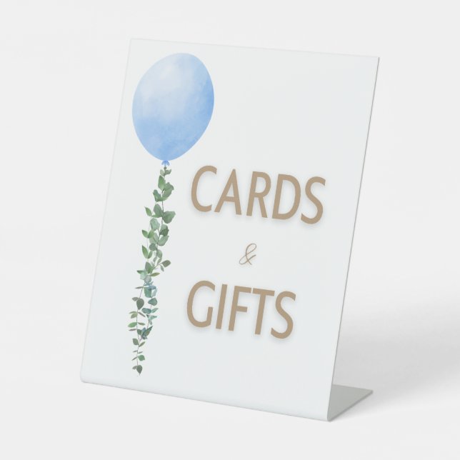 Signe De Table Balloon bleu Aquarelle Garçon Baby shower Piédesta (Recto)