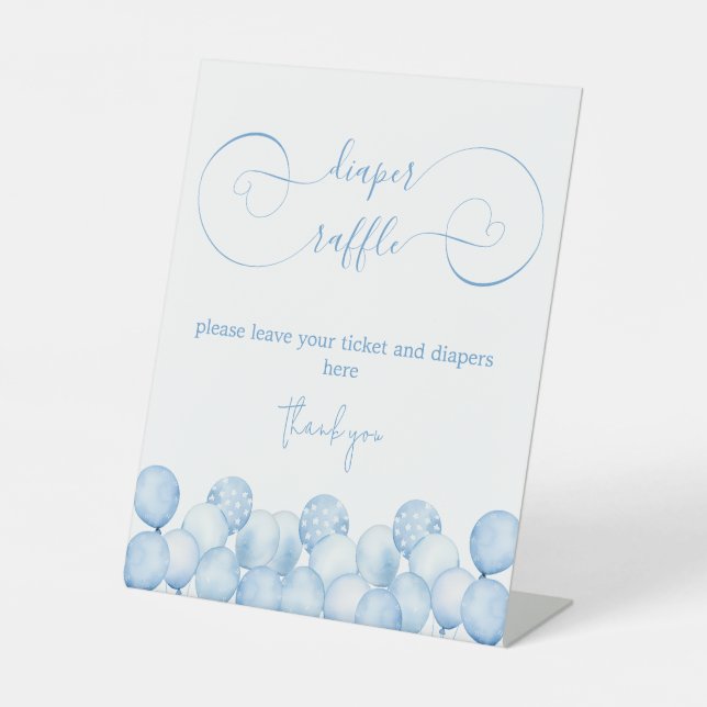 Signe De Table Balloons Bleus Baby shower Déchets Raffin (Recto)