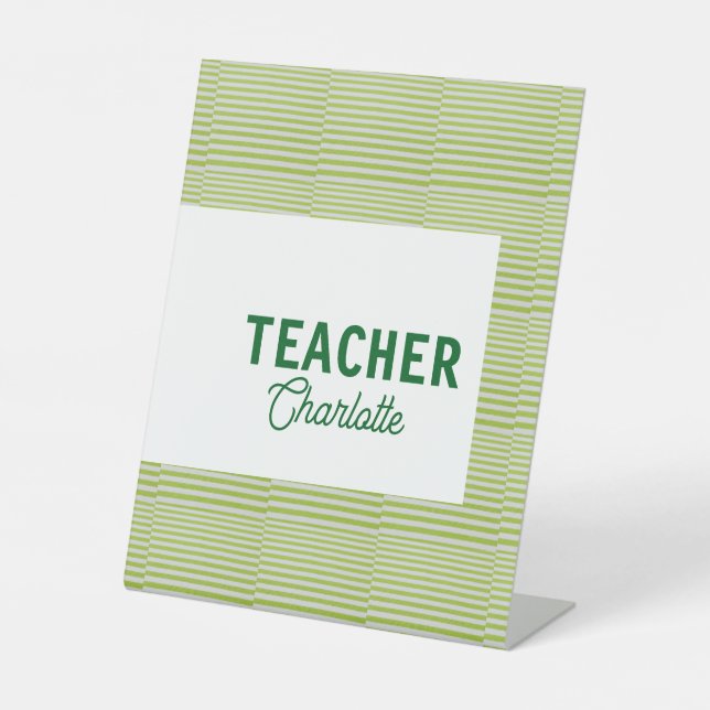 Signe De Table Bandes blanches vert citron professeur nom de l'en (Recto)