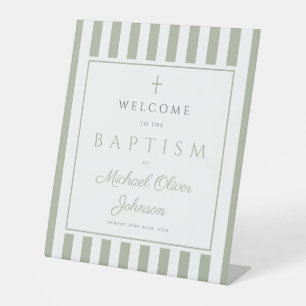 Signe De Table Baptême élégant religieux vert sauge