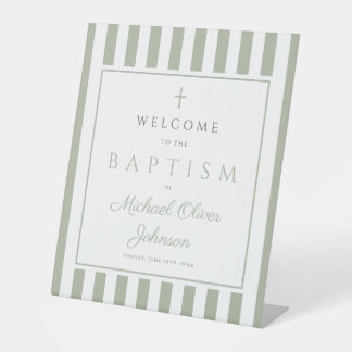 Signe De Table Baptême élégant religieux vert sauge