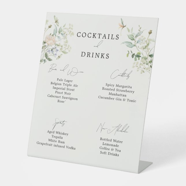 Signe De Table Bar à boissons de mariage aux fleurs sauvages rust (Recto)