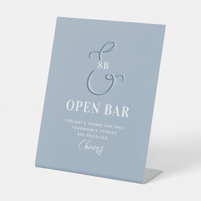 Signe De Table Bar à boissons ouvert mariage bleu poussiéreux (Recto)