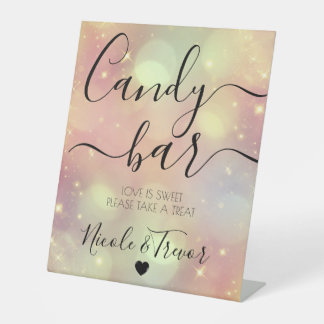 Signe De Table Bar à bonbons personnalisé Mariage Peach Sparkle B