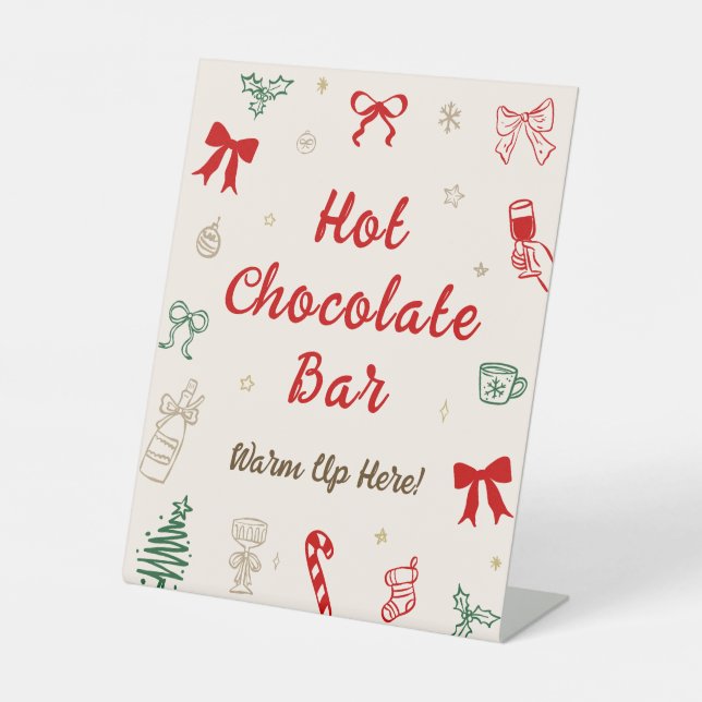 Signe De Table Bar à chocolat chaud de Noël dessiné à la main (Recto)
