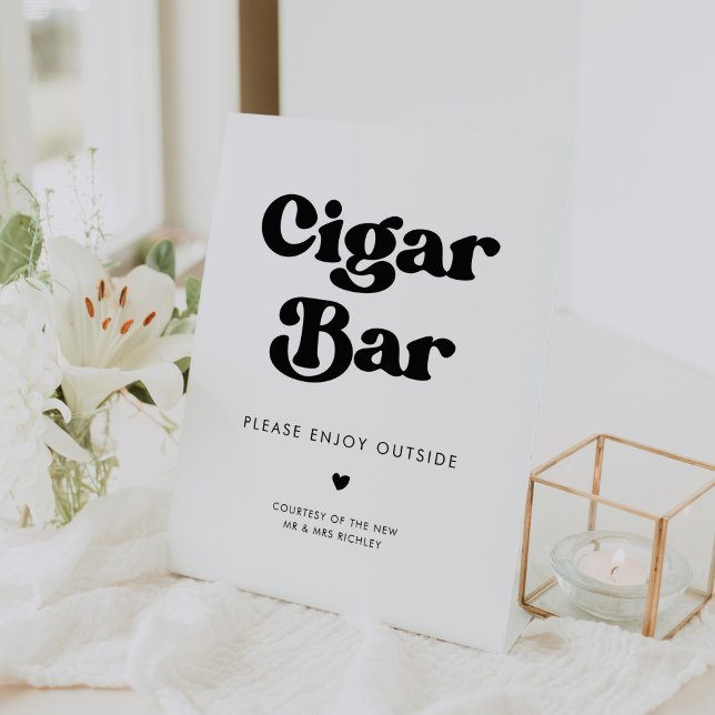 Signe De Table Bar à cigares élégant rétro noir et blanc mariage (Créateur téléchargé)
