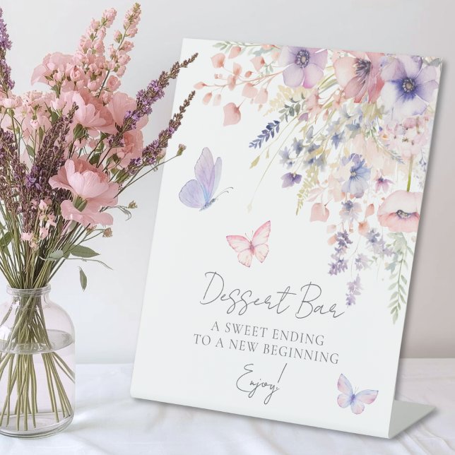 Signe De Table Bar à desserts Papillon Fleur sauvage pour la Mari (Dessert Bar Butterfly Wildflower Bridal Shower Pedestal Sign)
