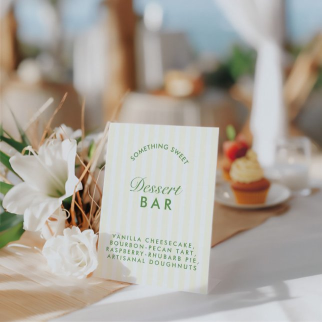 Signe De Table Bar à desserts Rétro Vert & Jaune Enterrement de v (Dessert Bar Retro Green & Yellow Bachelorette Pedestal Sign)