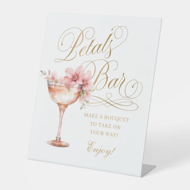 Signe De Table Bar à fleurs élégant blanc or faux rose (Recto)