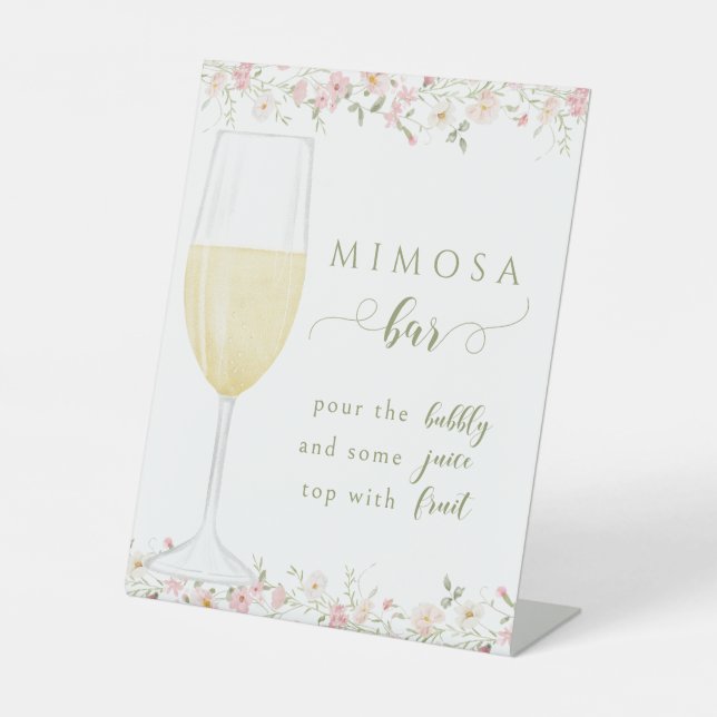 Signe De Table Bar à Mimosa au Champagne avec Fleurs Roses pour E (Recto)