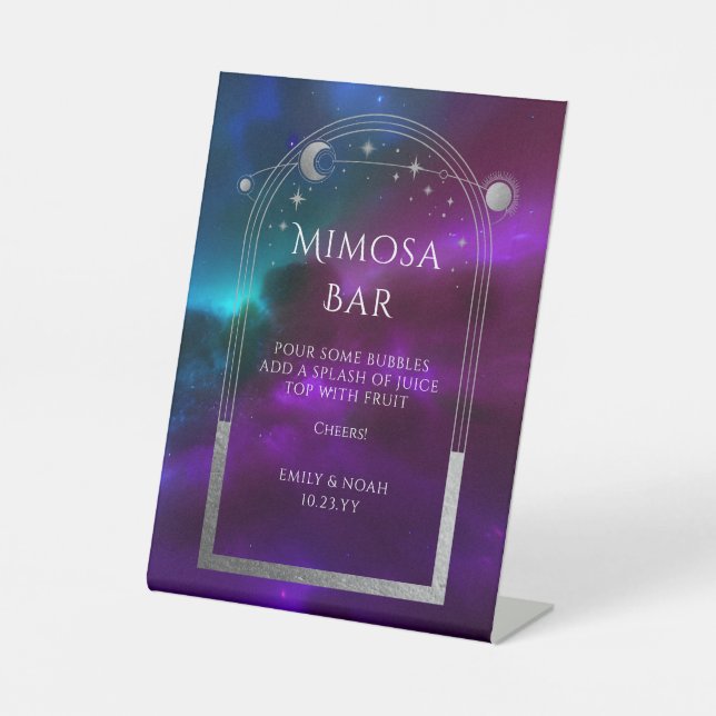 Signe De Table Bar à Mimosa Céleste Teal Violet pour Mariage (Recto)