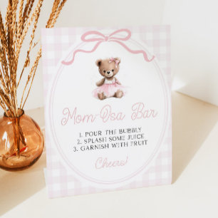 Signe De Table Bar à Mimosa pour Baby Shower Ourson en Tutu Rose