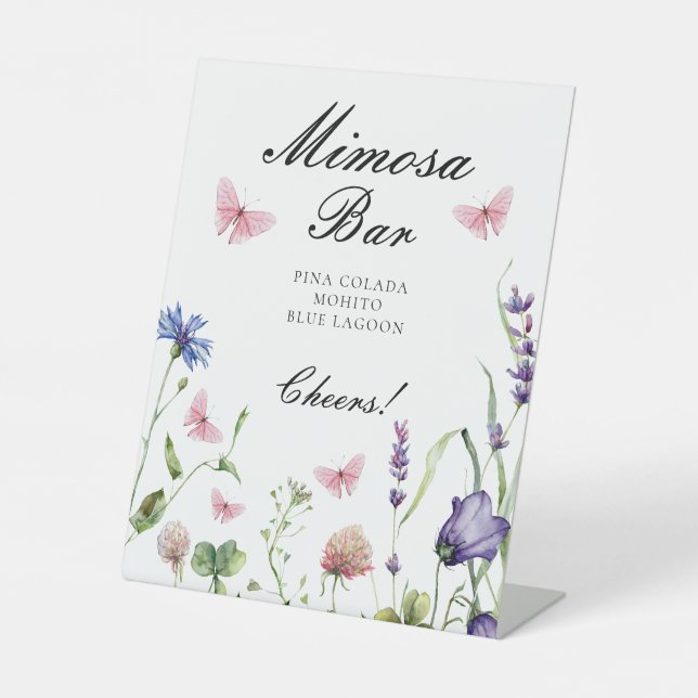 Signe De Table Bar à Mimosa pour Mariage Papillons Élégants (Recto)