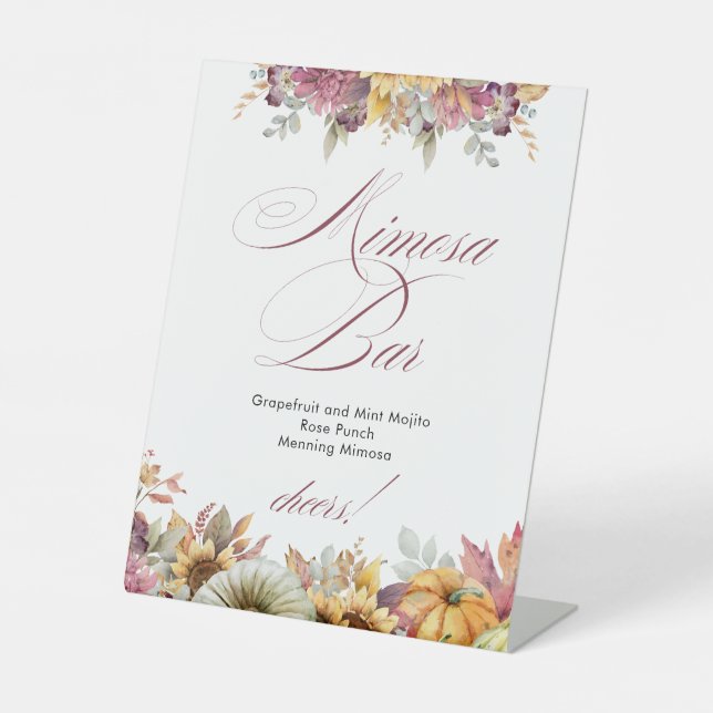 Signe De Table Bar à Mimosa pour une Baby Shower "Tombez amoureus (Recto)