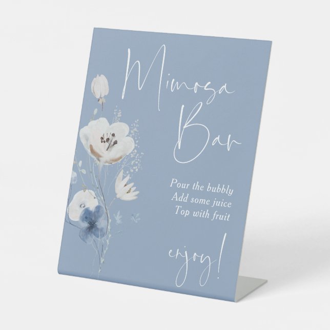 Signe De Table Bar à Mimosa pour une fête de mariage en bleu pous (Recto)