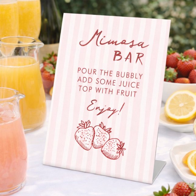 Signe De Table Bar à Mimosa Rose Chic pour Mariage aux Fraises (Créateur téléchargé)