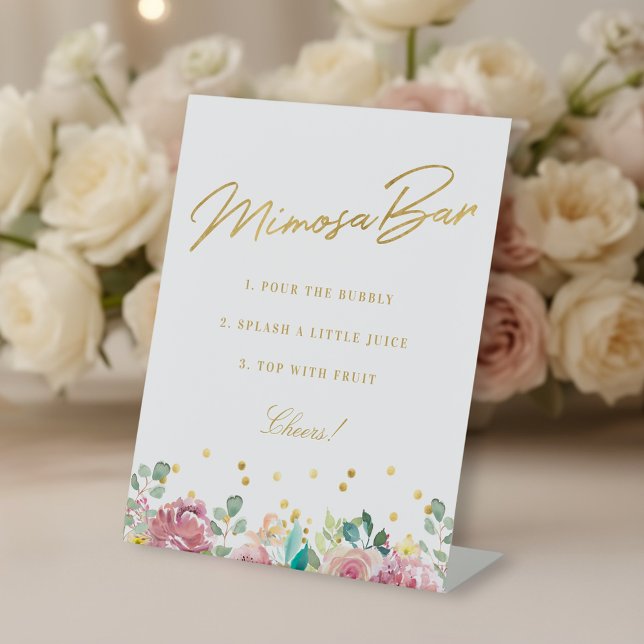 Signe De Table Bar à Mimosa Rose Pâle Floral pour Mariage (Créateur téléchargé)