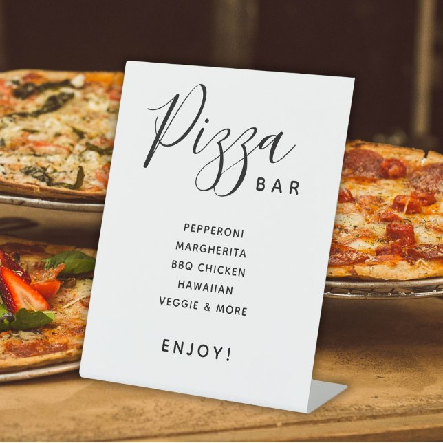 Signe De Table Bar à pizza Mariage moderne Script (Script Modern Wedding Pizza Bar Pedestal Sign
)