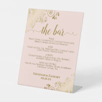 Bar Blush Pink & Gold Posh Boissons Menu Mariage