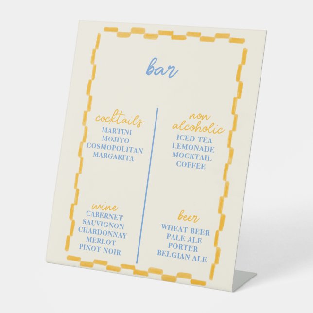 Signe De Table Bar de Baby shower tendance et mignon (Recto)