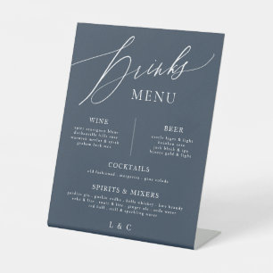 Signe De Table Bar de mariage élégant bleu marine Menu de boisson