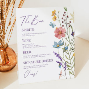 Signe De Table Bar de mariage floral Fleur sauvage