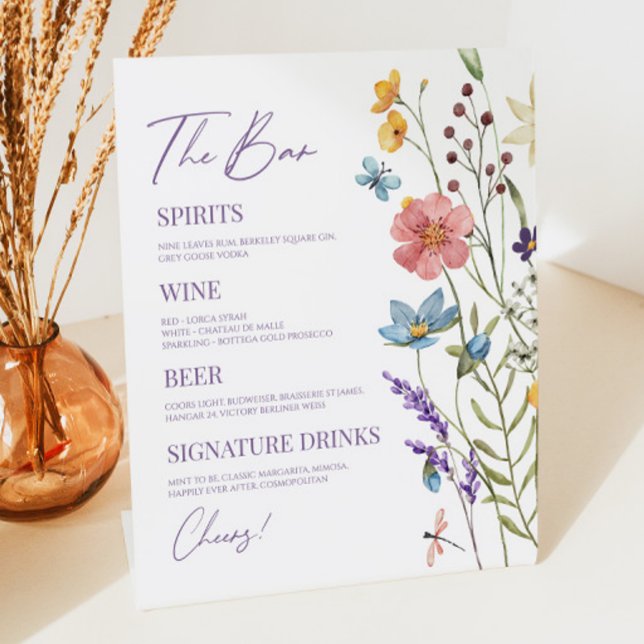 Signe De Table Bar de mariage floral Fleur sauvage (Créateur téléchargé)