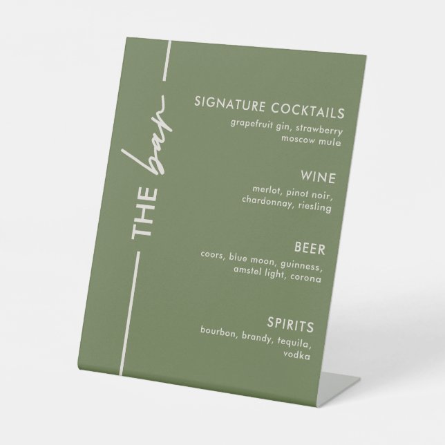 Signe De Table Bar de mariage vert olive moderne (Recto)