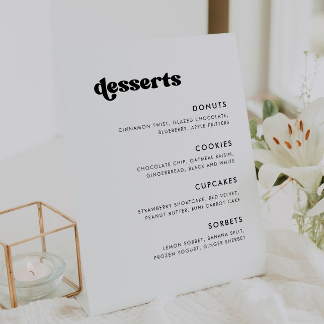 Signe De Table Bar-dessert design rétro noir et blanc Mariage (Créateur téléchargé)