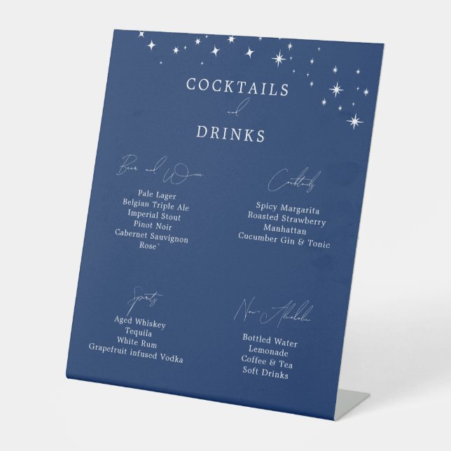 Signe De Table Bar élégant céleste de boissons de mariage bleu ma (Recto)