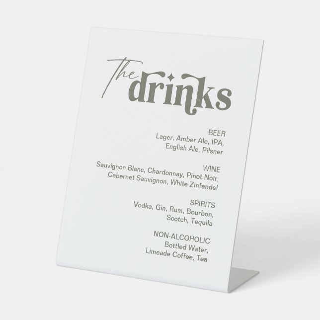Signe De Table Bar Mariage blanc et vert Sage (Recto)