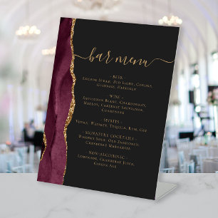 Signe De Table Bar mariage Menu Bourgogne Or Agate foncé