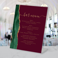Bar mariage Menu Emerald Green Gold Agate Bourgogn