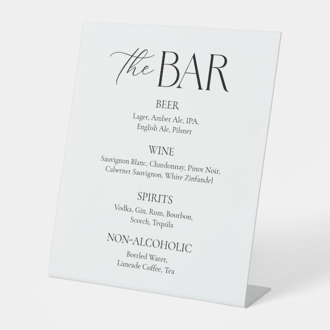 Signe De Table Bar Mariage moderne noir et blanc (Recto)