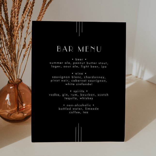 Signe De Table Bar Mariage noir Art déco moderne - TOUT le monde  (EVERLY Modern Art Deco Black Wedding Bar Menu Sign)