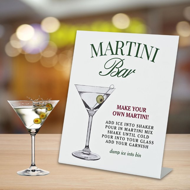 Signe De Table Bar Martini Vert & Rouge Élégant (Créateur téléchargé)