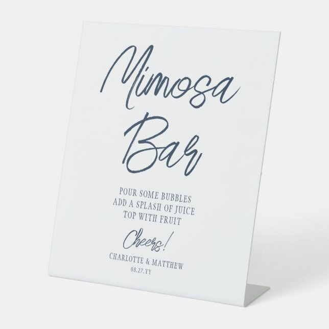 Signe De Table Bar Mimosa Cheval Script Moderne Marine Bleu (Recto)