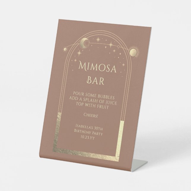 Signe De Table Bar Mimosa doré Mocha céleste Soleil Lune Étoiles  (Recto)