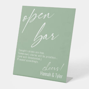 Signe De Table Bar ouvert contemporain avec écriture manuscrite d