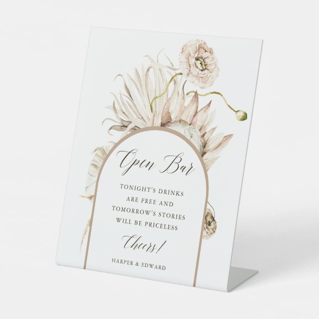 Signe De Table Bar ouvert de mariage à l'herbe de Pampas Protéa B (Recto)