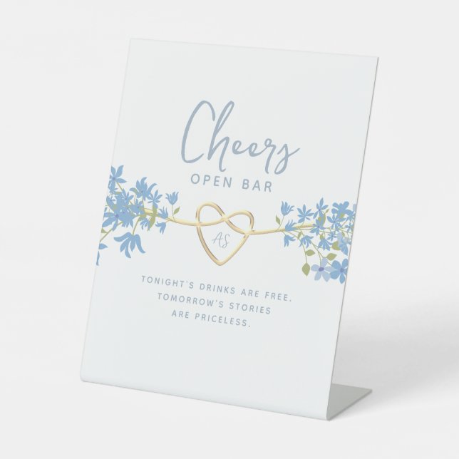 Signe De Table Bar ouvert de mariage bleu poussiéreux  (Recto)