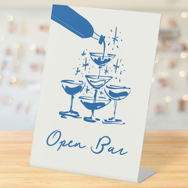 Signe De Table Bar Ouvert Dessin à Main Levée Fantaisie Bleu Fran (Créateur téléchargé)