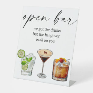 Signe De Table Bar ouvert drôle mignon mariage aquarelle cocktail