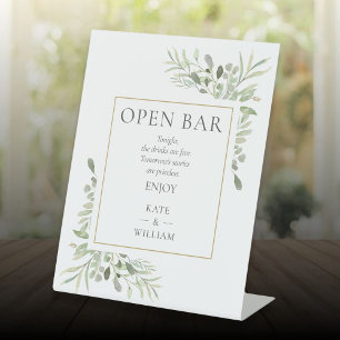 Signe De Table Bar ouvert Élégante Aquarelle Verdure