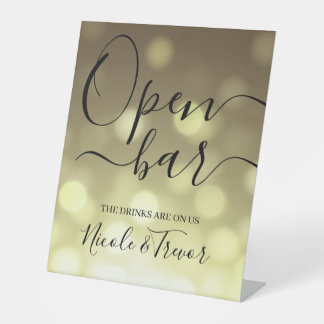 Signe De Table Bar Ouvert Mariage Bokeh Jaune