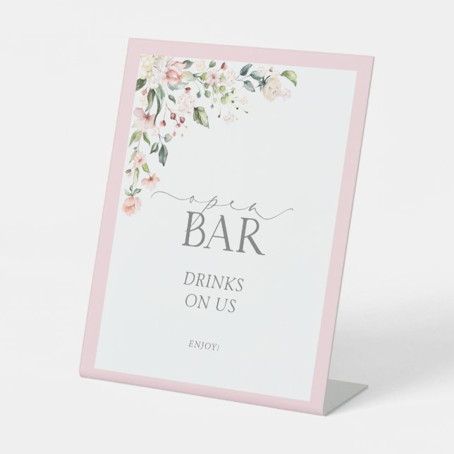 Signe De Table Bar ouvert sous la douche florale à l'aquarelle ro (Recto)