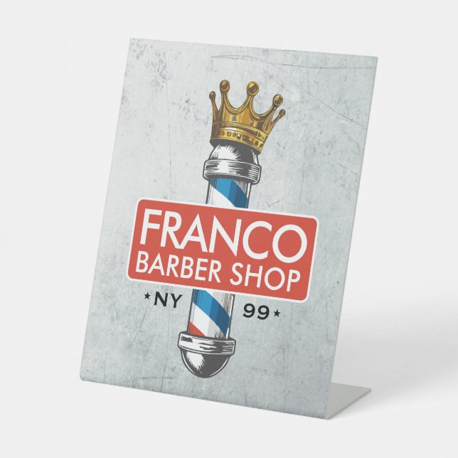 Signe De Table Barber Hair Shop King Crown Barber Pole Hair Salon (Recto)