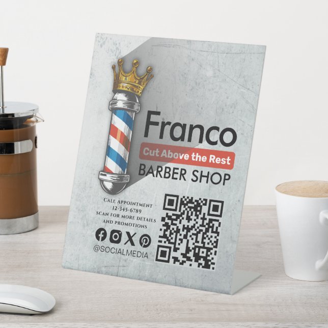 Signe De Table Barber Shop Royal Couronne Barber Pole Salon des c (In SItu)