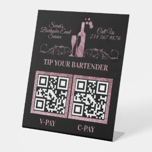 Signe De Table Barman rose pétillant SCANNER POUR PAYER CODES QR